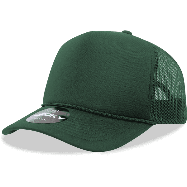 A green 5 Panel Mid Pro Foam Trucker cap with a mesh back and a circular logo on the front.
