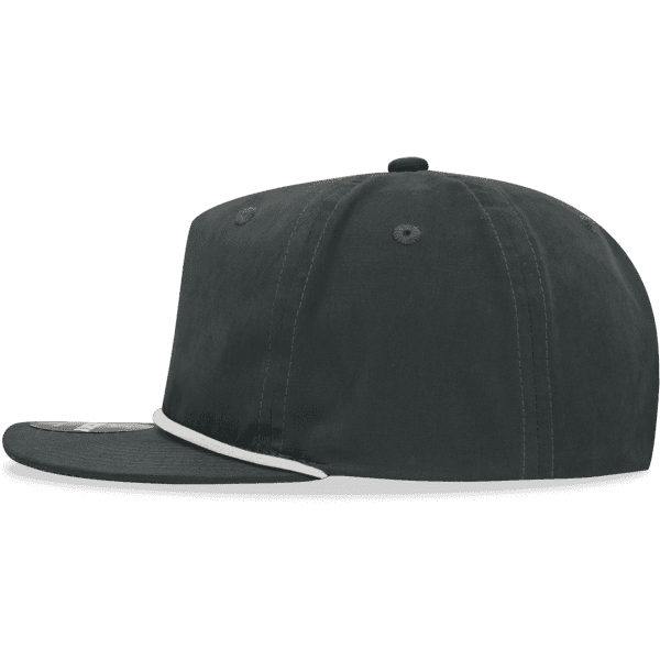 A 5 panel high profile relaxed rope hat in black with a contrasting white rope detail and a branding logo.