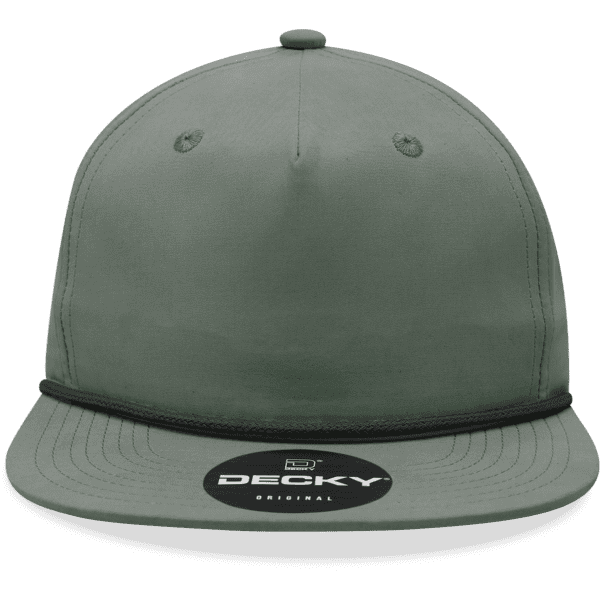 A green 5-panel high profile relaxed rope hat with a branded logo on the front.