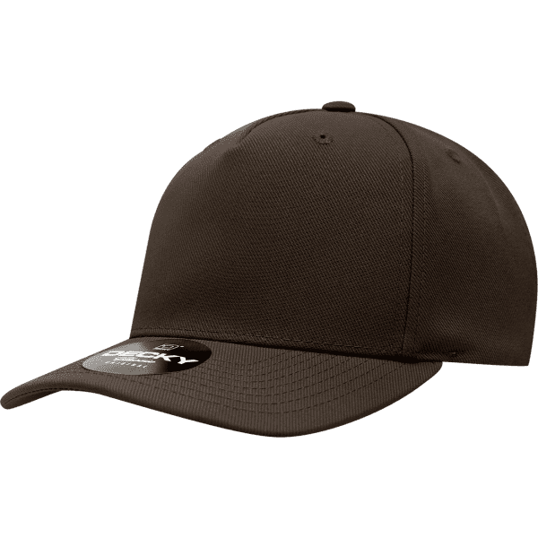A brown 5 Panel Mid Profile Structured Cap featuring a curved brim and a logo on the side.