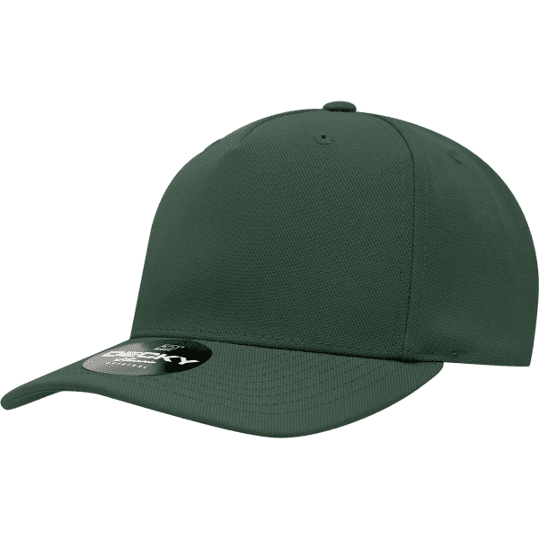A green 5 panel mid-profile structured cap with a curved brim and a logo on the front.