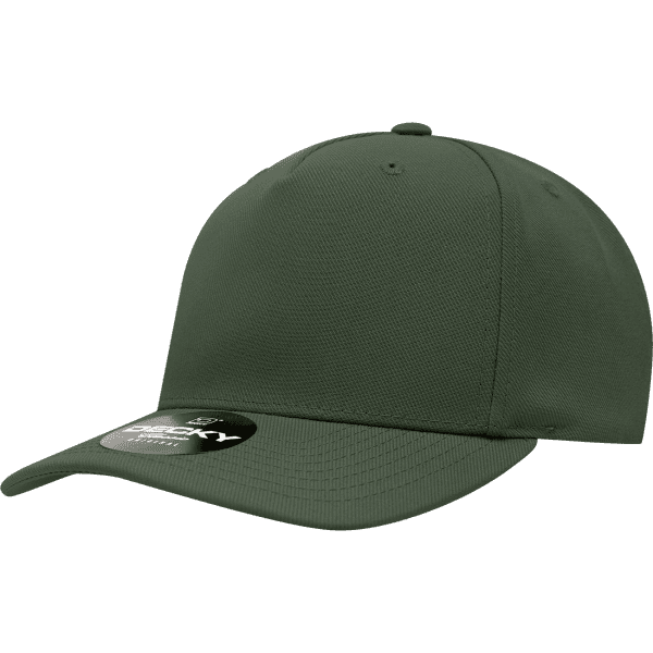A green 5-panel mid-profile structured cap with a curved brim and a logo on the side.