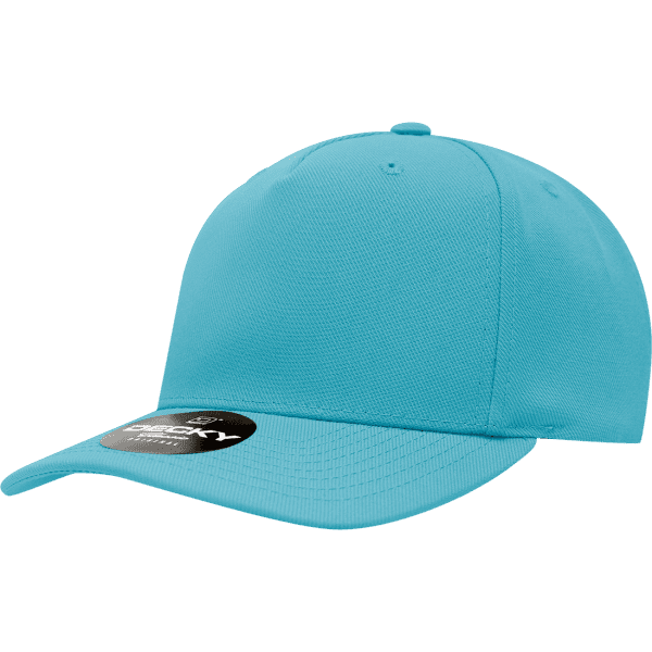 A structured mid-profile cap in turquoise, featuring a curved brim and a logo on the front.