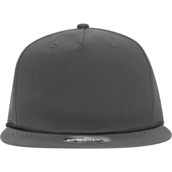 A grey high profile relaxed rope hat featuring a flat brim and a logo on the front.