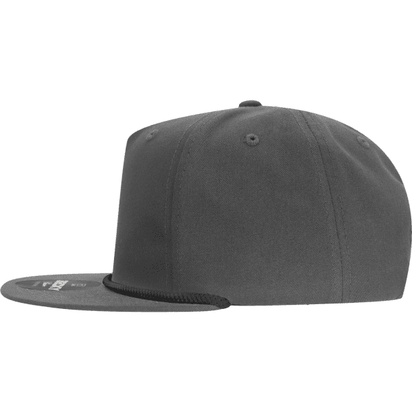 A high-profile, relaxed-fit hat in grey with a rope detail and a branded logo on the side.