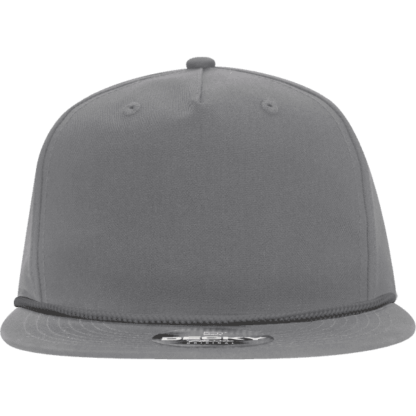 A grey high-profile cap featuring a relaxed fit and a rope detail along the brim, with a logo on the front.