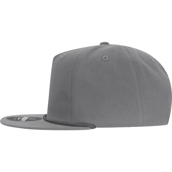 A grey 5 Panel High Profile Relaxed Rope Hat with a flat brim and an adjustable strap at the back.