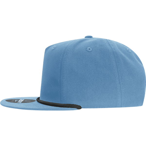 A blue high-profile relaxed rope hat with a flat brim and a black rope detail. The hat features a logo.