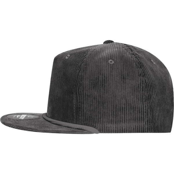 A grey 5 Panel High Profile Relaxed Rope Hat with a textured corduroy finish and a branded logo.