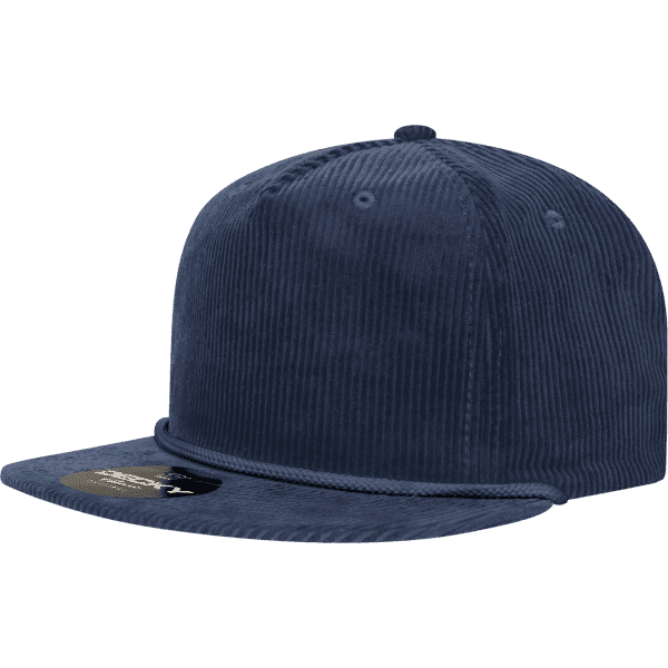 A navy blue 5 Panel High Profile Relaxed Rope Hat with a textured corduroy finish and a flat brim.