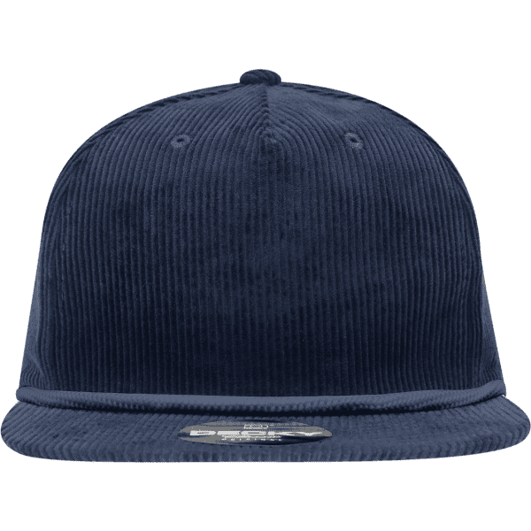 A navy blue 5 panel high profile relaxed rope hat with a textured corduroy finish and a flat brim.