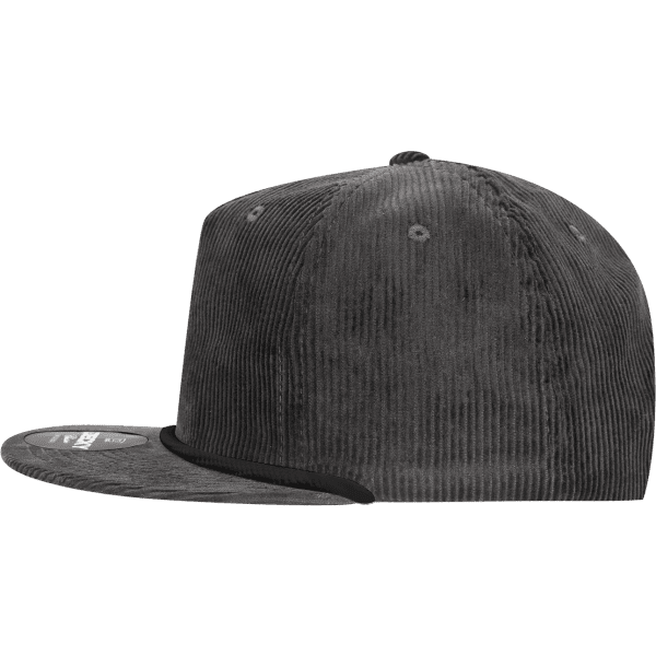 A high-profile, relaxed fit, five-panel rope hat in dark grey with a curved brim and a logo on the front.
