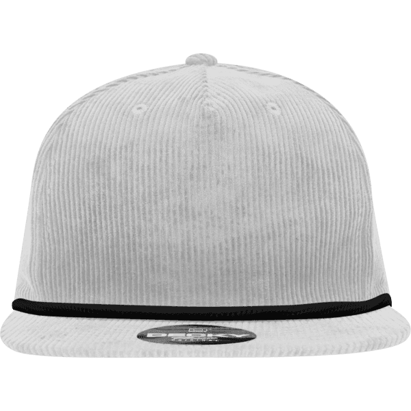 A high-profile, relaxed-fit hat in light grey with a contrasting black rope detail and a logo on the front.