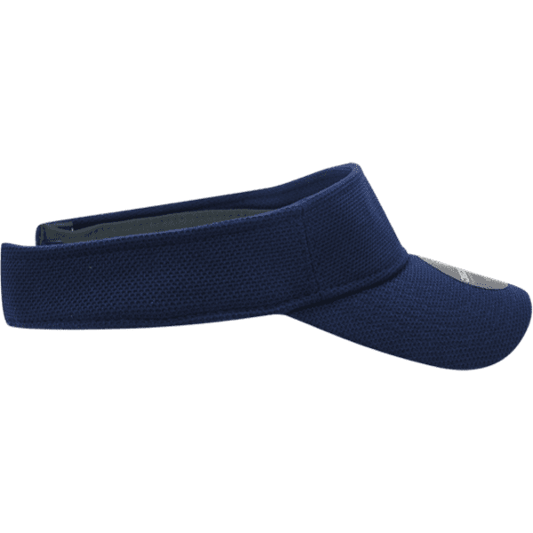 A navy sun visor featuring a textured pique pattern and a logo on the front.