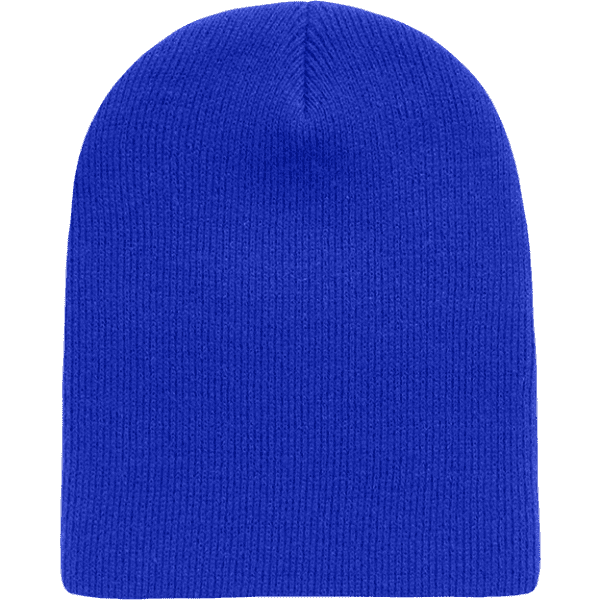 A royal blue short beanie made from acry/poly material, featuring a simple design and no visible branding.