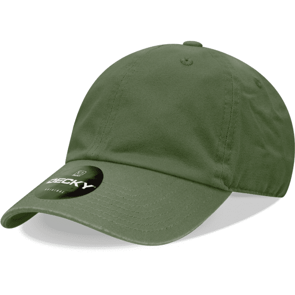 A green low-profile cotton cap with a six-panel design and a branding label on the front.