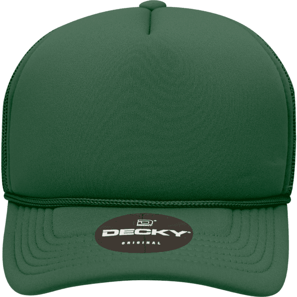 A green Youth 5 Panel Mid Profile Structured Foam Trucker cap with a logo on the front.