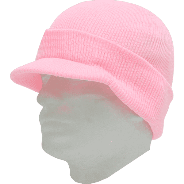 A pink knitted bucket hat displayed on a mannequin head, featuring a wide brim and a snug fit.