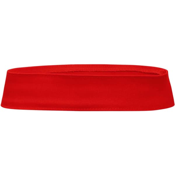 A red fabric hat band, designed to be worn around the crown of a hat, featuring a simple and smooth design.