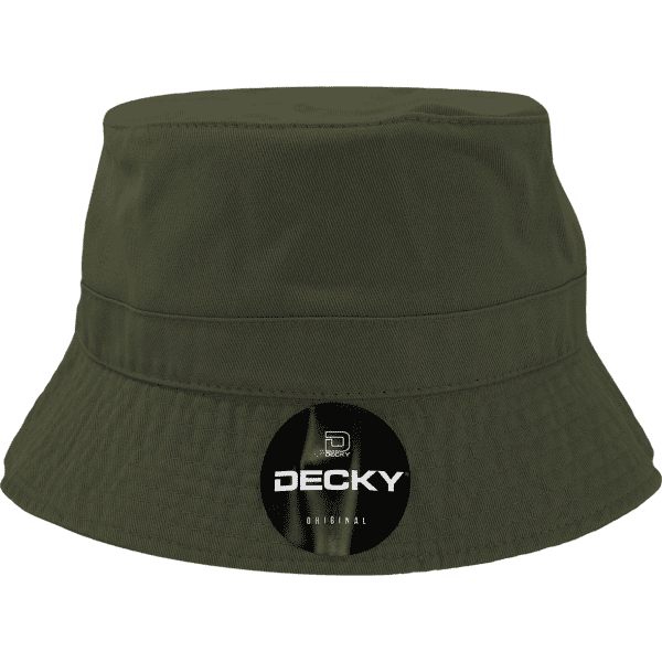A green bucket hat featuring a branded logo on the front.