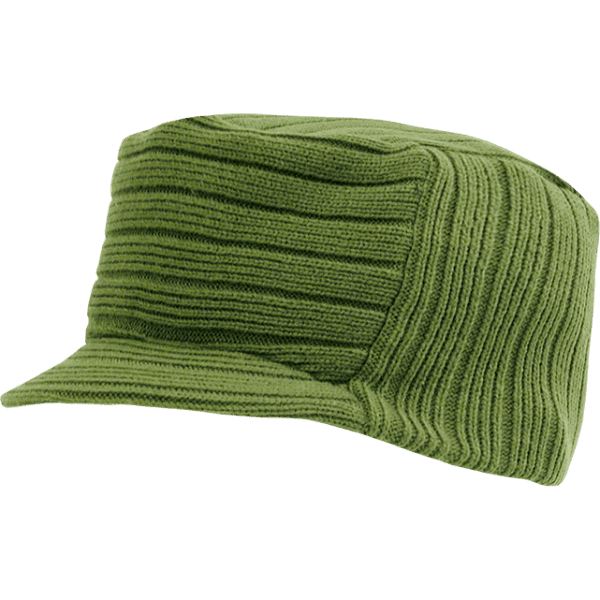 A green striped cap featuring a flat top design and a logo on the side.