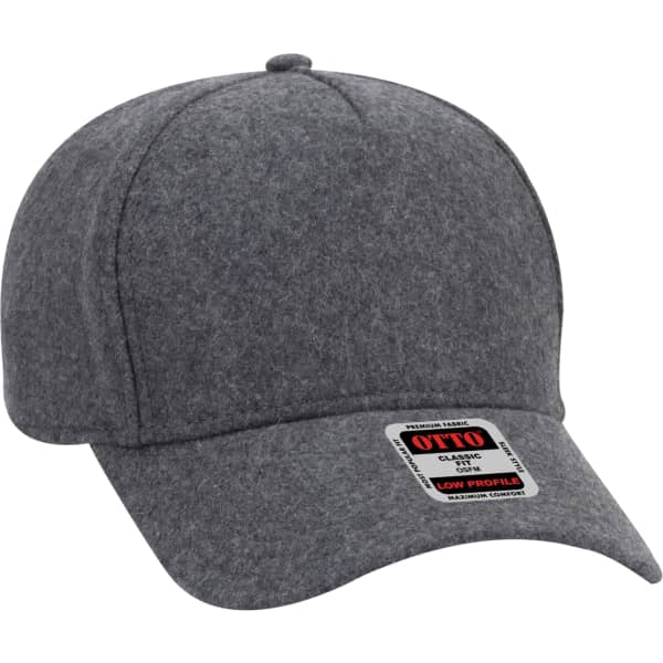 A grey 5 Panel Baseball cap with a low profile and a visible logo on the side.