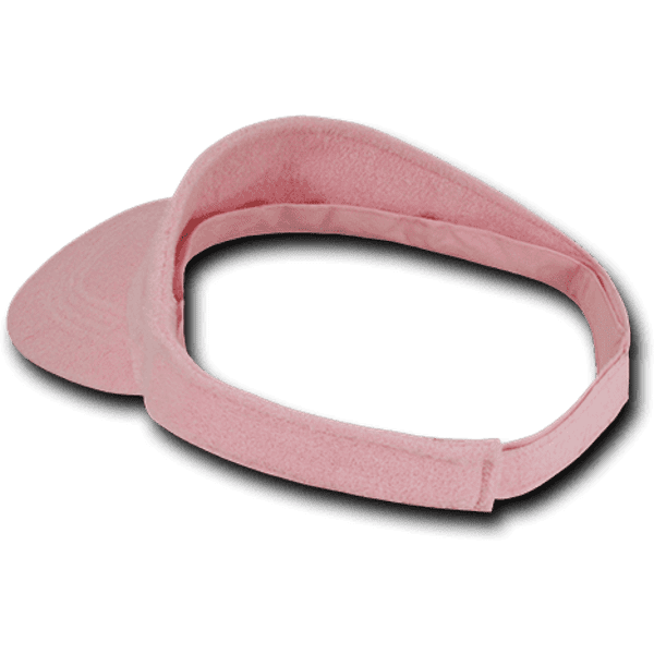 A pink Terry Visor with a wide brim and a soft fabric band, featuring a logo.