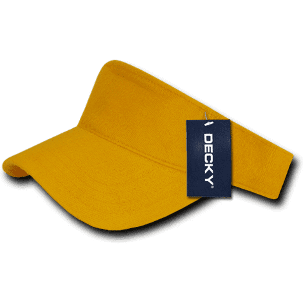 A Terry Visor in vibrant yellow with a black trim and a tag featuring a logo.