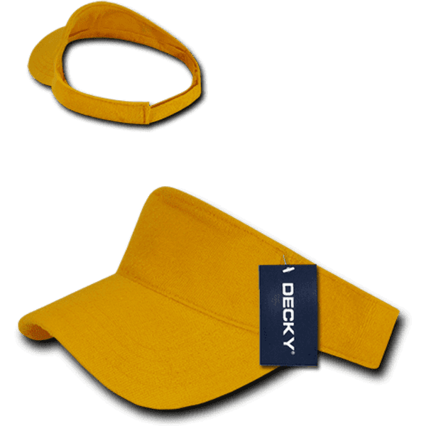 A yellow Terry Visor with a soft fabric and an adjustable strap, featuring a branded tag.