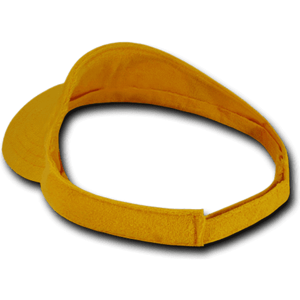 A yellow Terry Visor with a wide brim and adjustable strap, featuring a logo on the front.