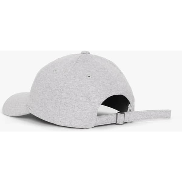 A grey cap with an adjustable strap at the back, featuring a logo.