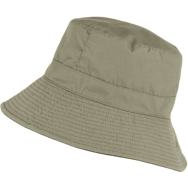 A green reversible sun hat with a wide brim, featuring a textured surface and a subtle branding logo.