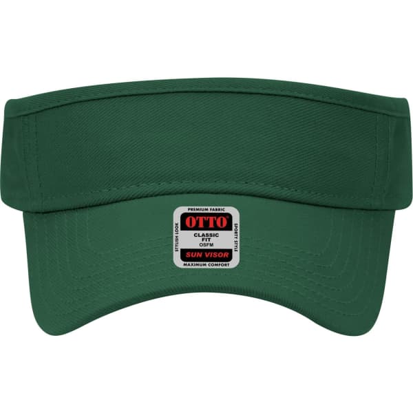A green sun visor with a wide peak and a logo on the front.