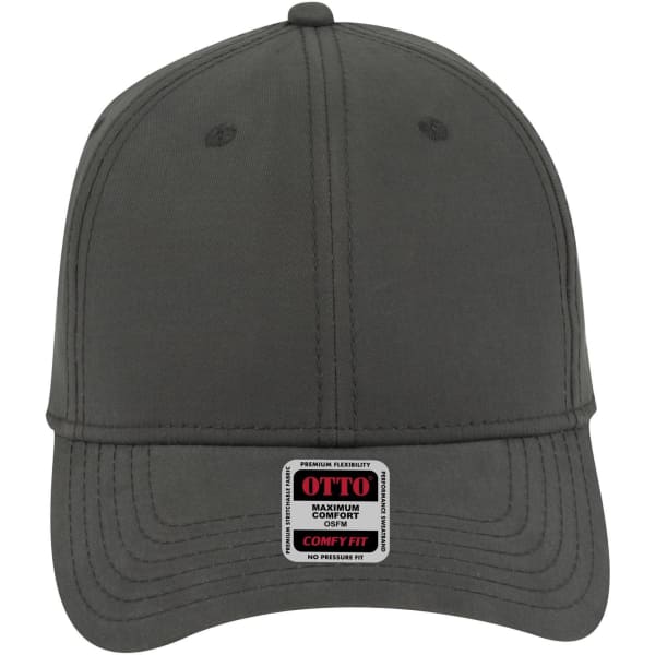 A grey six-panel low-profile baseball cap with a logo on the front and a structured brim.