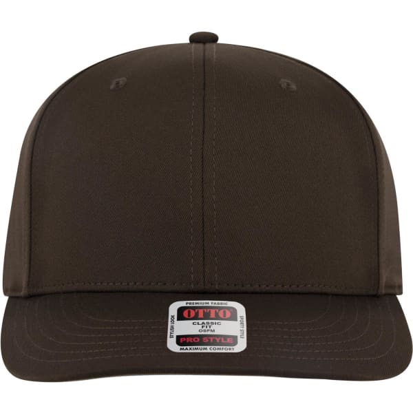 A brown 6 Panel Pro Style Snapback Hat with a structured design and logo on the front.