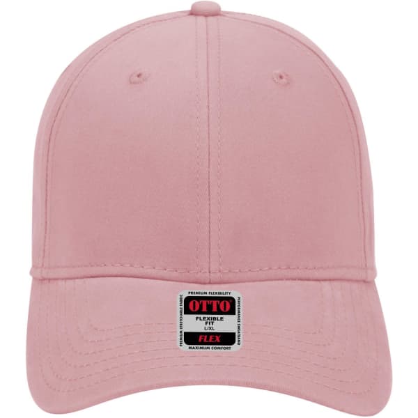 A pink six-panel low profile baseball cap featuring a label on the front.