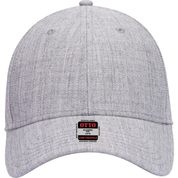 A grey low-profile baseball cap with a branded tag and a curved brim.
