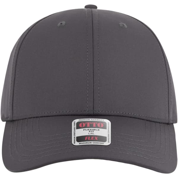 A grey 6 panel low-profile style baseball cap with a branded label on the front.