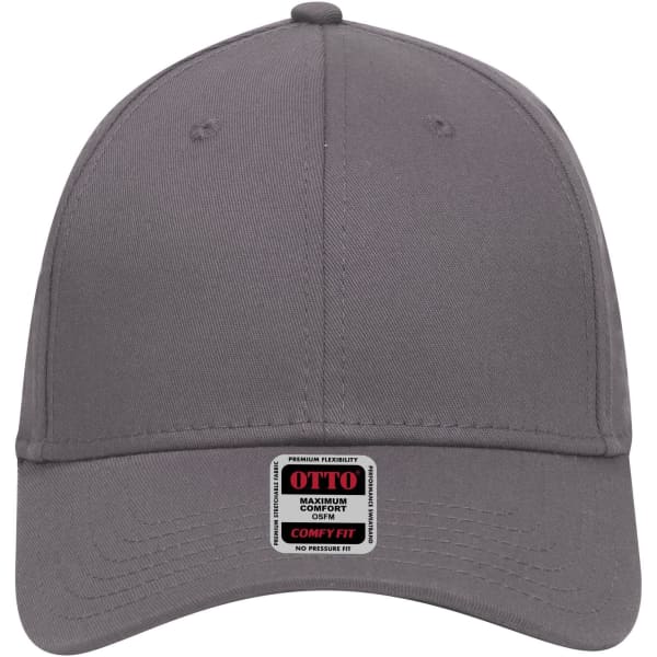 A grey six-panel low profile baseball cap with a logo on the front.