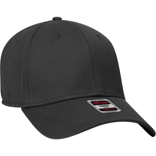 A dark grey 6-panel low profile baseball cap with a curved brim and a branding label.