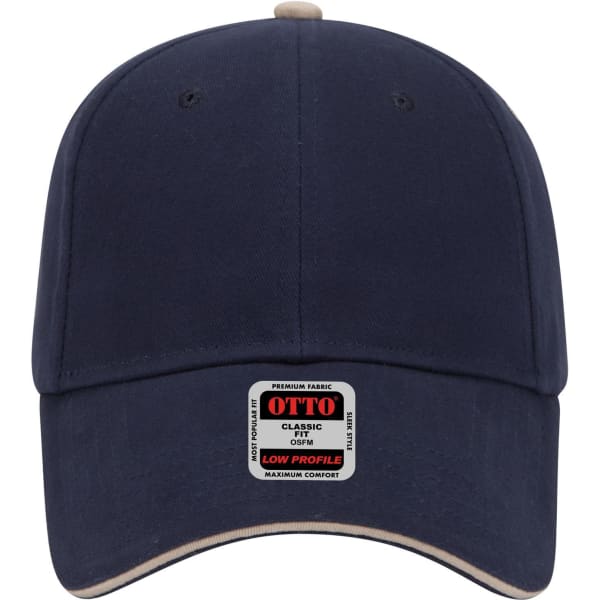 A navy blue low profile baseball cap with a branded label on the front.