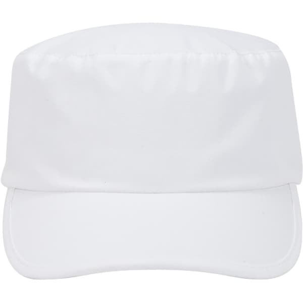 A white Painter Cap with a flat brim and a structured top, featuring a logo on the front.