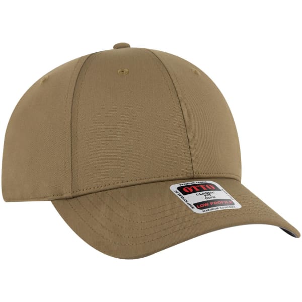 A low profile baseball cap in a khaki colour with a logo tag on the side.