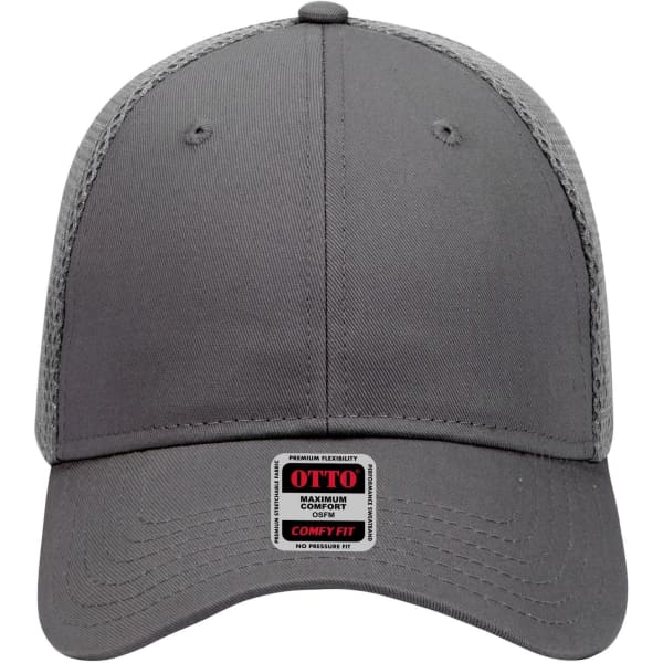 A grey baseball cap with a low profile, featuring a mesh back and a logo label on the front.