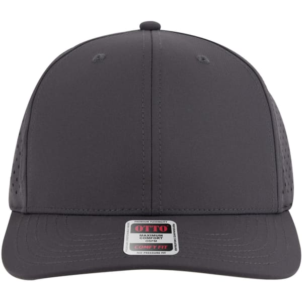 A grey mid-profile baseball cap with a logo and ventilation details on the sides.