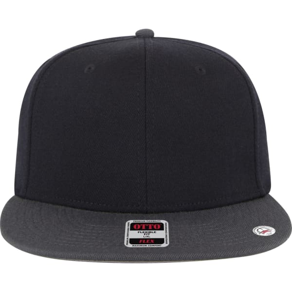 A black six-panel mid-profile baseball cap with a flat brim and a logo on the front.