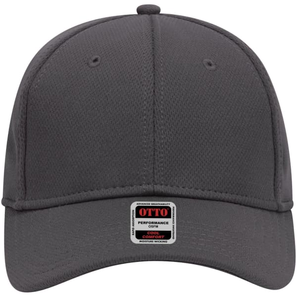 A grey 6 panel low profile baseball cap featuring a logo on the front. Made from performance materials.