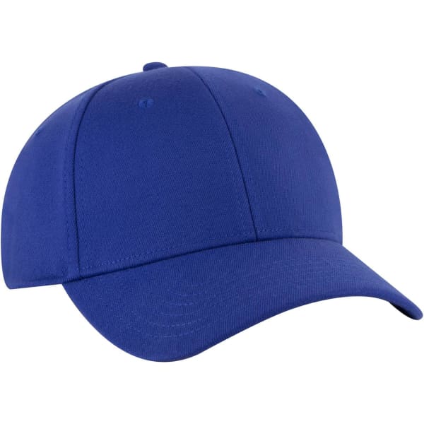 A blue low profile six-panel baseball cap with a curved brim and ventilation holes. Features a logo on the front.