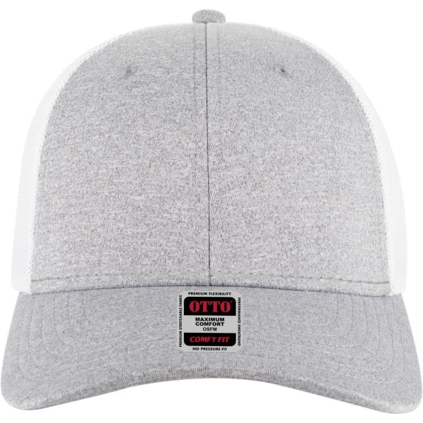 A grey and white six-panel low profile baseball cap featuring a front panel with a textured finish and a logo.