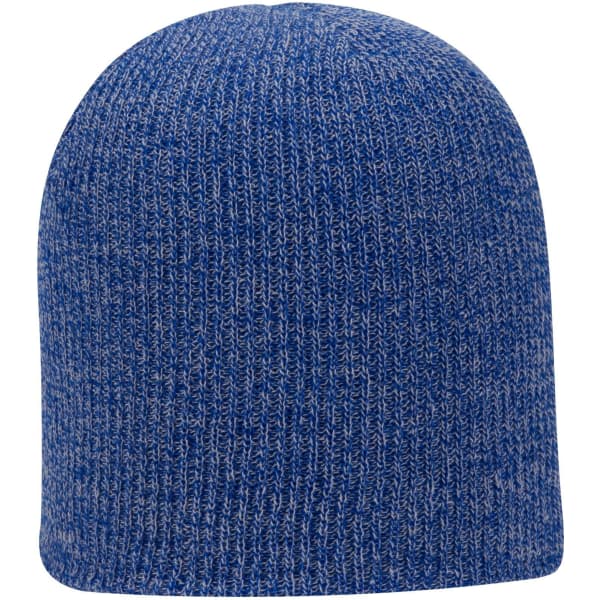 A premium rib knit beanie in a rich blue shade, featuring a snug fit and a textured knit design.